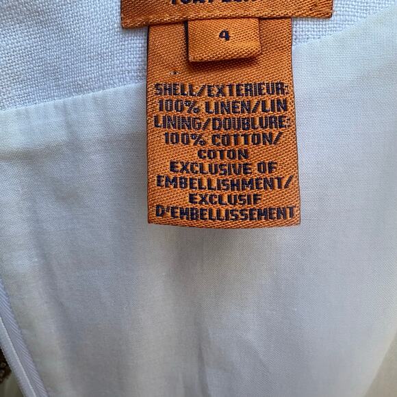 Tory Burch Beaded Mini Dress Tunic Sz 4 White Linen Brown Floral Embellished - Picture 8 of 16